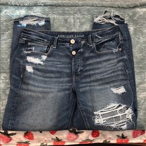 American Eagle Outfitters Women's Blue Distressed Jeans